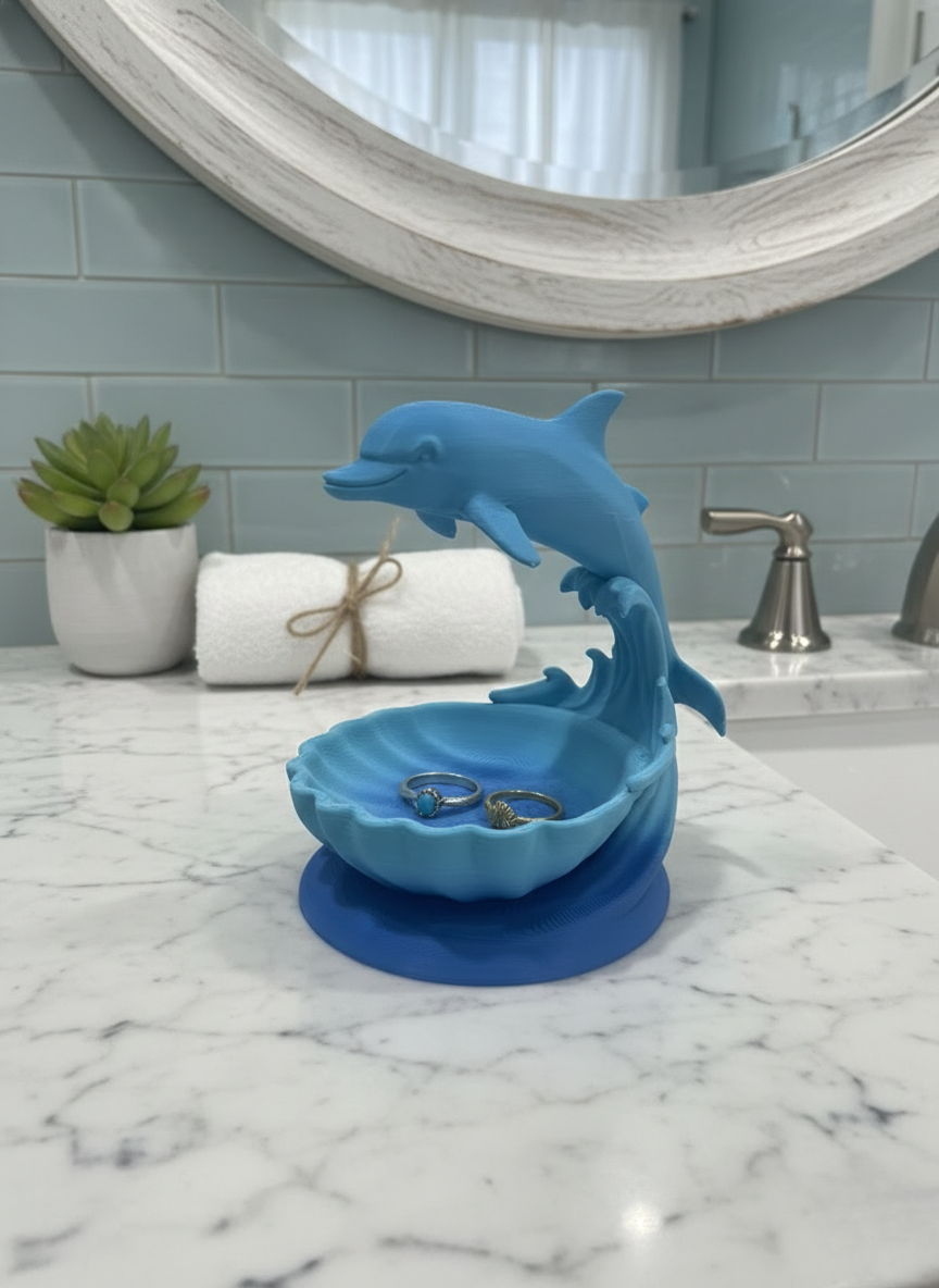 Dolphin Jewelry Holder | Coastal Trinket Dish, Beach Decor
