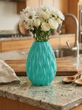 3D Printed Textured Flower Vase, Teal Decorative Vase, Modern Home Decor