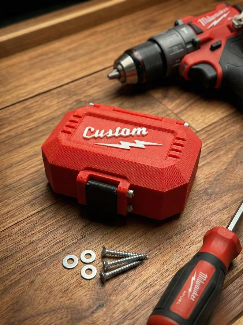 Personalized Milwaukee Style Storage Box | 3D Printed Mini Tool Case | Custom Name Small Parts Organizer