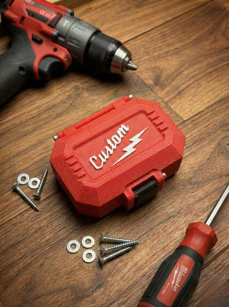 Personalized Milwaukee Style Storage Box | 3D Printed Mini Tool Case | Custom Name Small Parts Organizer