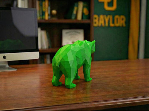 3D Printed Green Bear Statue | Low Poly Bear Decor | Baylor-Inspired Desk & Office Decor | College Sports Fan Gift