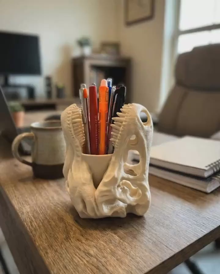 3D Printed T-Rex Pencil Holder, Dinosaur Desk Organizer, Pen and Pencil Cup, Office Desk Decor, Gift for Dino Lovers